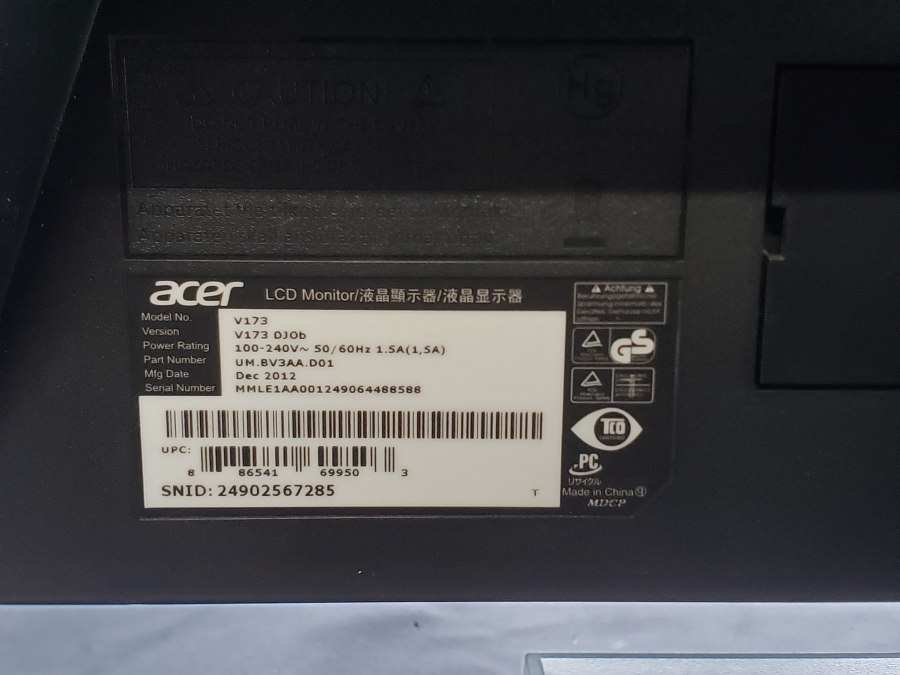 Acer V173 DJ0b LCD Monitor, photo 2 of 2
