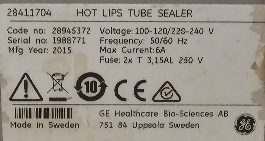 GE Wave Bio Tech Hot Lips II HTLS-II 28945372 Tube Sealer; SN:1988771; Blue [2015]	, photo 6 of 12