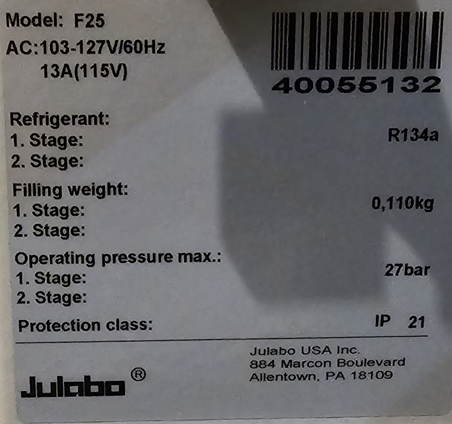 Julabo F25 EH v.2 Chiller; SN:40055132/10287185, photo 22 of 28