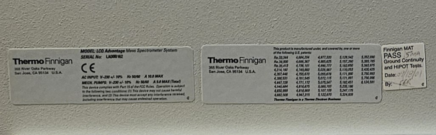 Thermo Scientific Finnigan LCQ Advantage Mass Spectrometer; SN:LAD00162, photo 12 of 19