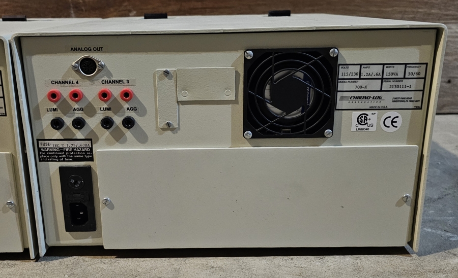 Chrono-Log Corporation 4ch PAIR Model 700 (ch 1+2) & 700-X (ch 3+4) Aggregometer; SN:2130111-1, photo 35 of 39