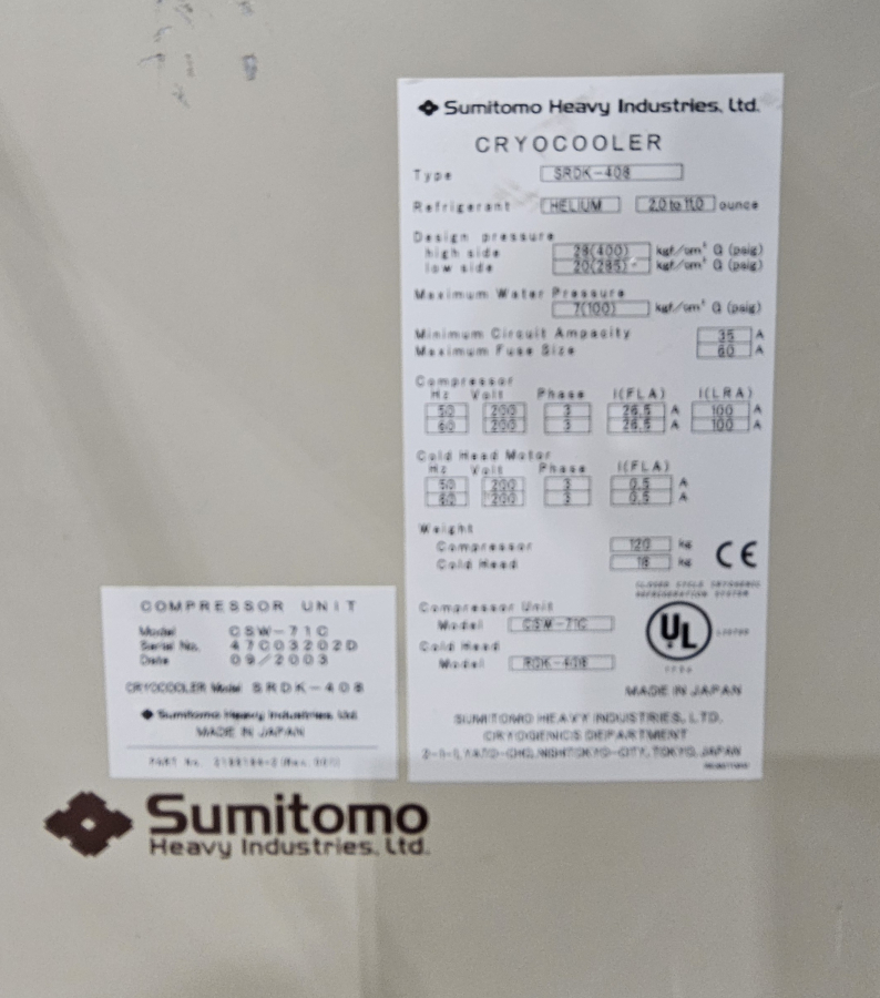 Sumitomo CSW-71 Helium Compressor; SN:47C03202D, photo 14 of 25