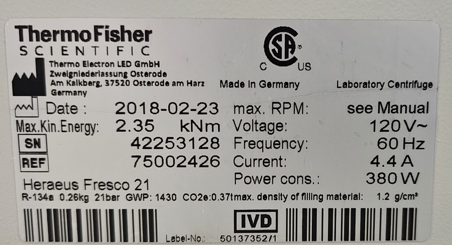 Thermo Scientific Fresco 21; SN:42253128, photo 20 of 23