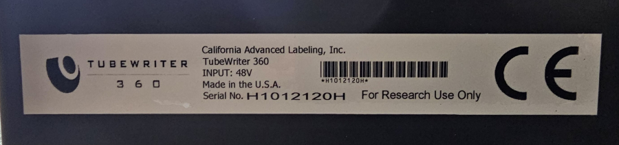 TubeWriter 360 Videojet 1520 Laboratory Labeling System; SN:H1012120H/20210003C22ZH, photo 55 of 62