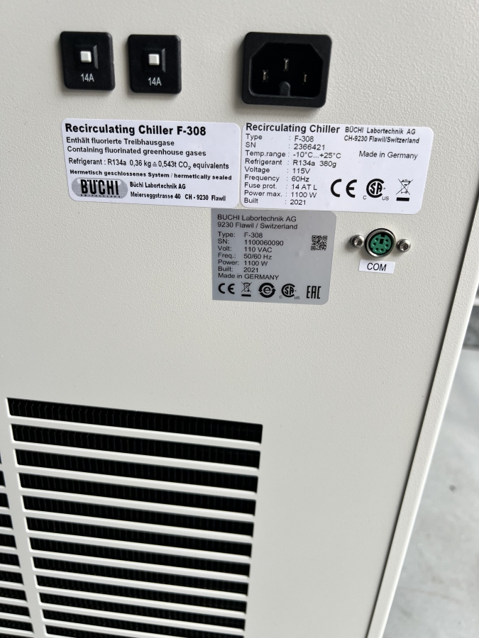 BUCHI SyncorePlus Polyvap Parallel Evaporator System, Glassware, V-300 Vacuum Pump, F-308 Recirculating Chiller, Accessories; SN:1100060089/85/90, photo 10 of 24