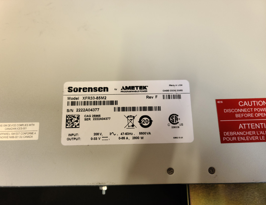Ametek / Sorensen / Xantrex XFR 60-20 XFR33-85 2085W Programmable DC Power Supply, photo 6 of 11