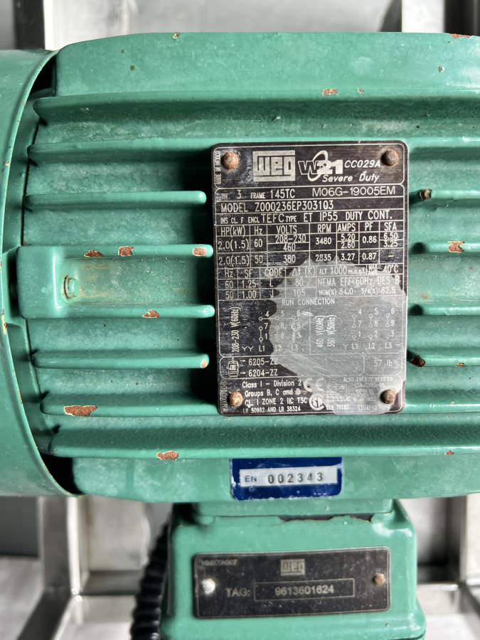 Green AC Tech M1220E Intelligent Drive, WEG 3500 RPM Motor, Tri-Clover SS Centrifugal Pump Head & cart; SN:020530738, photo 10 of 14