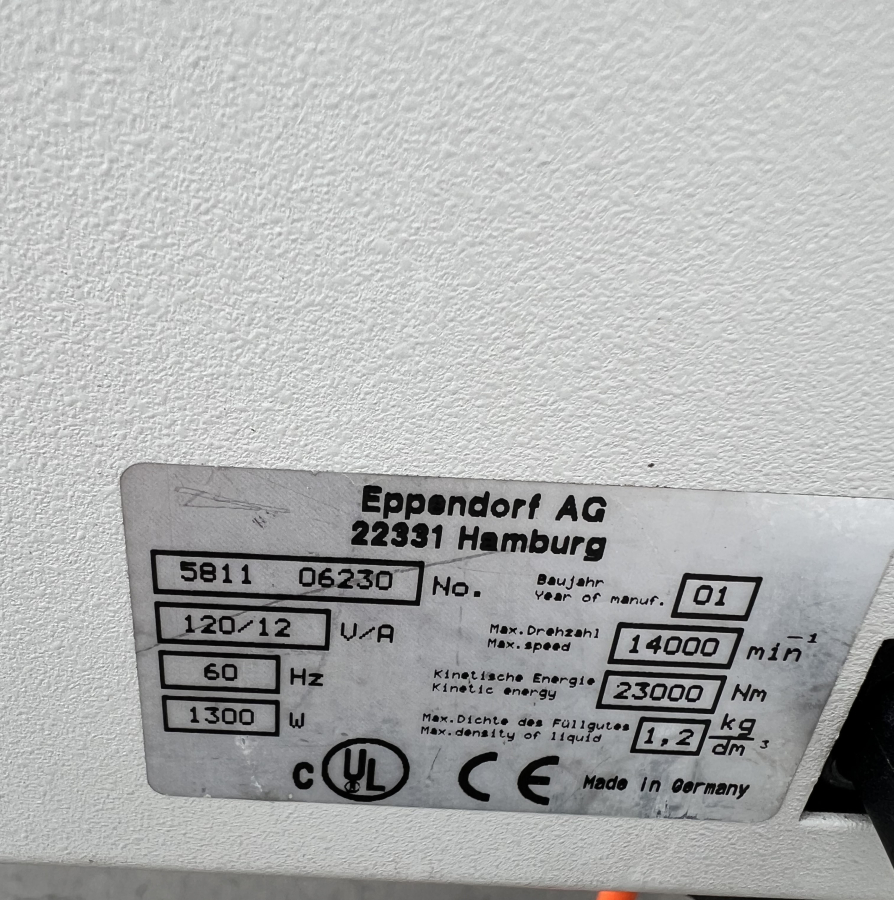 Eppendorf 5810 R 5811 Benchtop Refrigerated Centrifuge + A-4-62 Rotor; SN:06230, photo 9 of 9