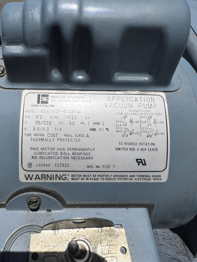 Welch 1402N Chemstar Duo-Seal Belt-Driven Vacuum Pump + C63CXGZP Motor pump 11, photo 5 of 6