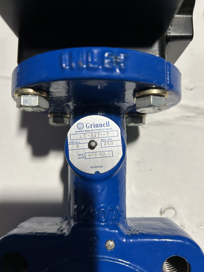 Grinnell Flow Control Pneumatic Rack & Pinion Actuator GRP-004U-K-S060 Series 8000 Butterfly Valve LC-8271-7 Size 2", photo 2 of 5