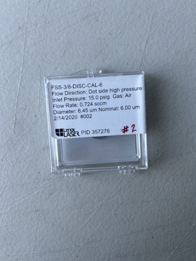 Lenox Laser Slit FSS-3/8-DISC-CAL-6 15.0 psig 0.724 sccm 6.45 um - 6 um, photo 2 of 2