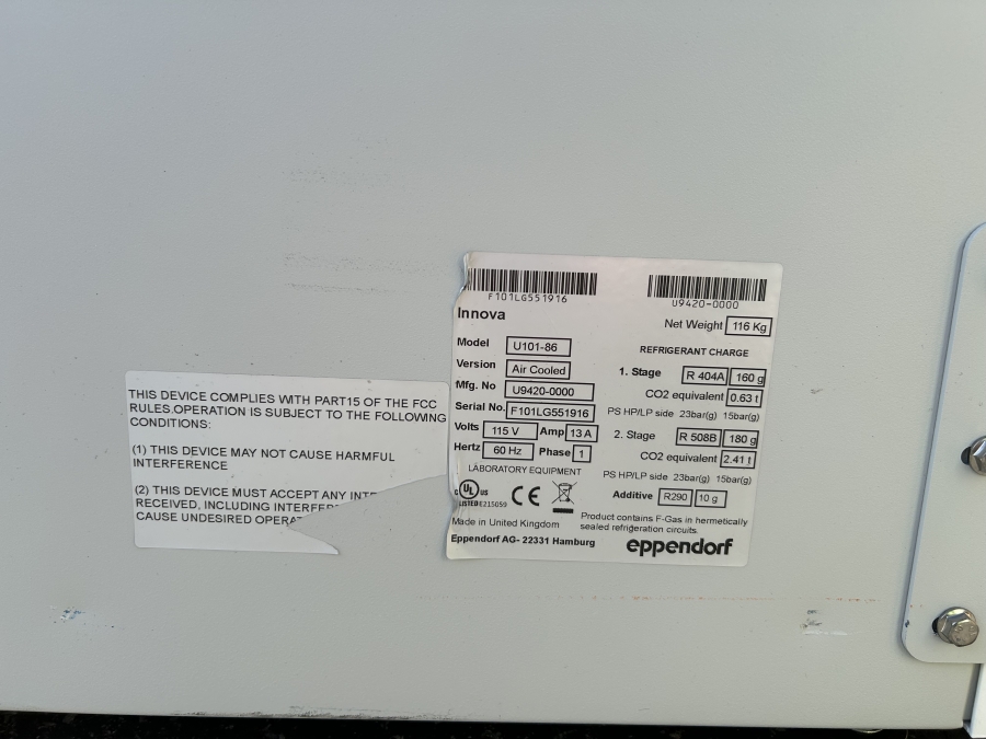 Eppendorf New Brunswick Innova U101-86 Ultra-Low Freezer U9420-0000; SN:F101LG551916, photo 7 of 14