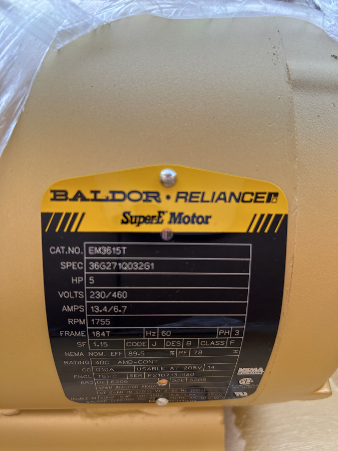 *NEW* Baldor General Purpose 5HP Motor EM3615T 1755RPM 3PH 60Hz 230/460V, photo 8 of 10