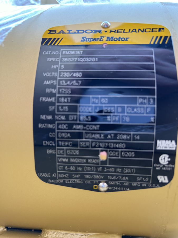*NEW* Baldor General Purpose 5HP Motor EM3615T 1755RPM 3PH 60Hz 230/460V, photo 9 of 10