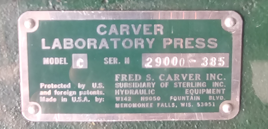 Carver Model C Laboratory Press Hydraulic Hand 12 Ton Bench Top + Tool Box ; SN:29000-385, photo 10 of 25