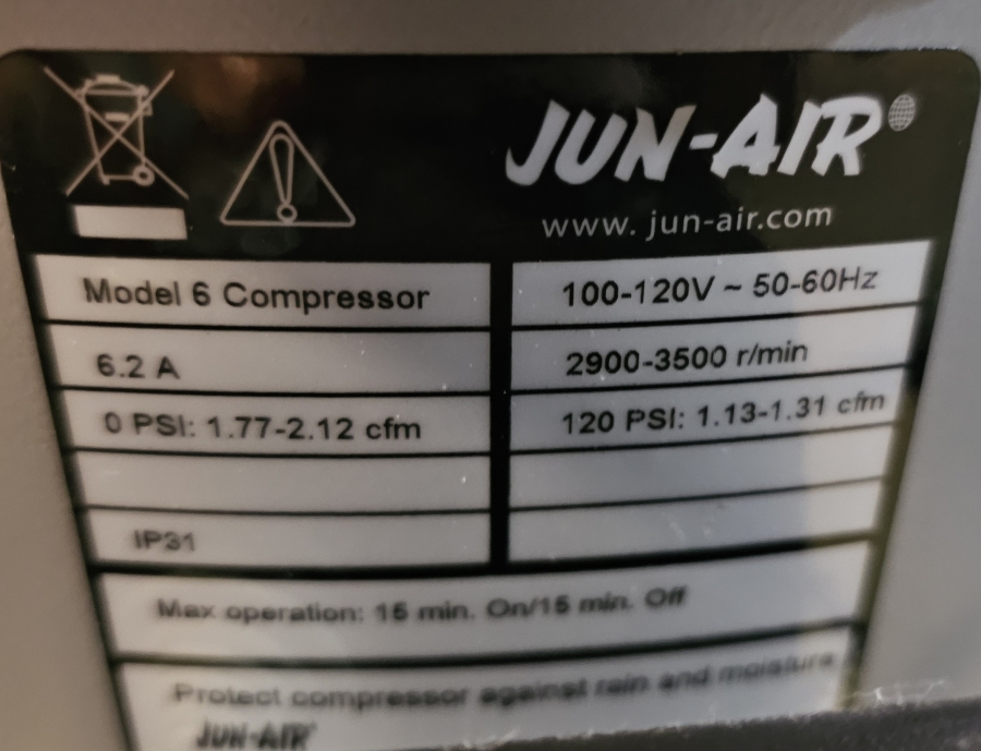 Jun-Air 6 Silent Compressor Oil Lubricated Clean Air 120 PSI Compact Unit , photo 8 of 13