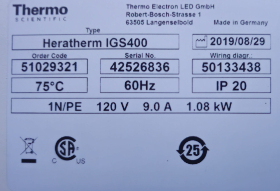 Thermo Scientific Heratherm IGS400 Microbiological Incubator; SN:42526836, photo 13 of 24