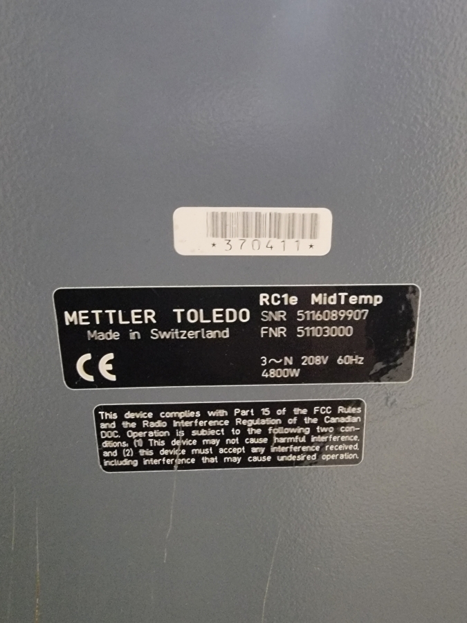 Mettler-Toledo RC1e Mid Temp Temperature Reaction Calorimeter; SN:5116089907, photo 11 of 13