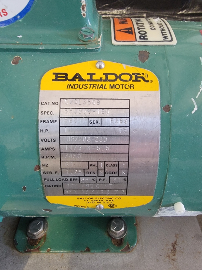Clean-In-Place CIP Pump; Baldor CMDL3509 1HP; 56C Frame; TE; Cart mounted, photo 4 of 7
