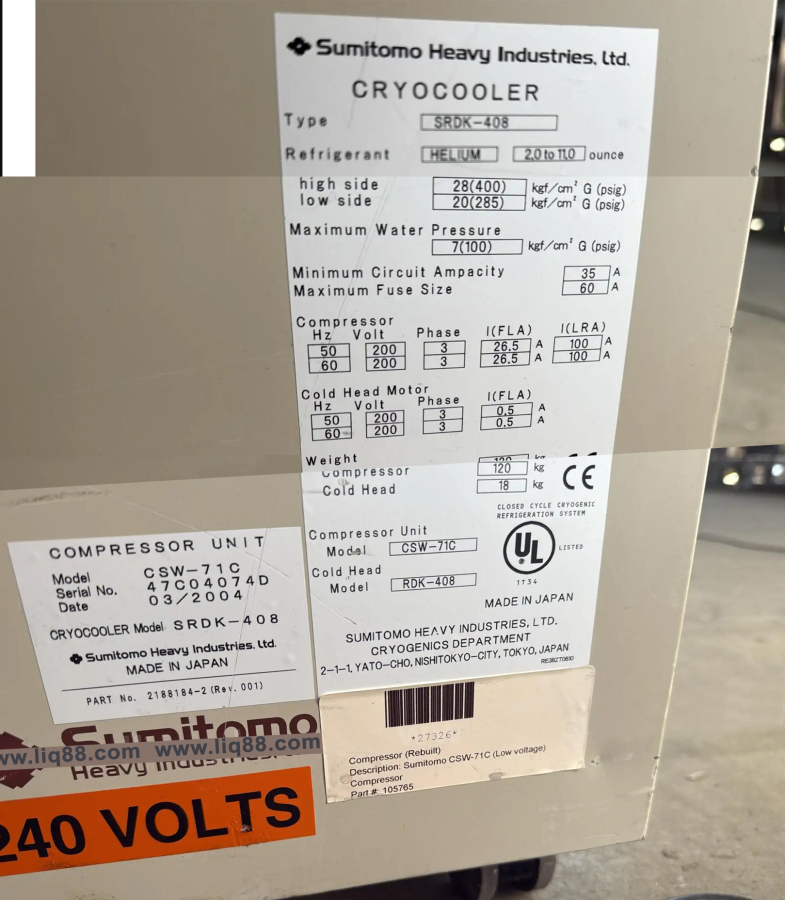 Sumitomo CSW-71D Helium Compressor P/N: 2188440-2, Type: SRDK-408; SN:47C04074D, photo 2 of 22