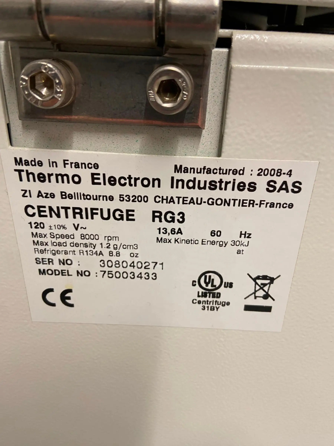 Thermo Scientific Sorvall RG3 Large Capacity Refrigerated Lab Centrifuge; SN:308040271, photo 1 of 2