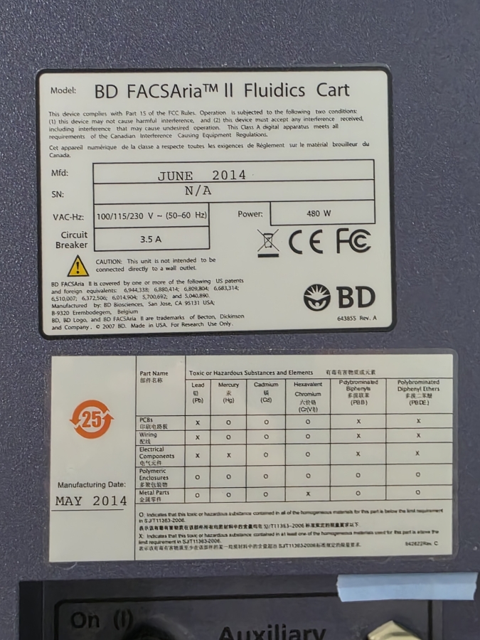 Becton Dickenson BD FACSCanto II 339473 Clinical Flow Cytometer w/ FACSAria II Fluidics Cart; SN:R33947300255, photo 3 of 55