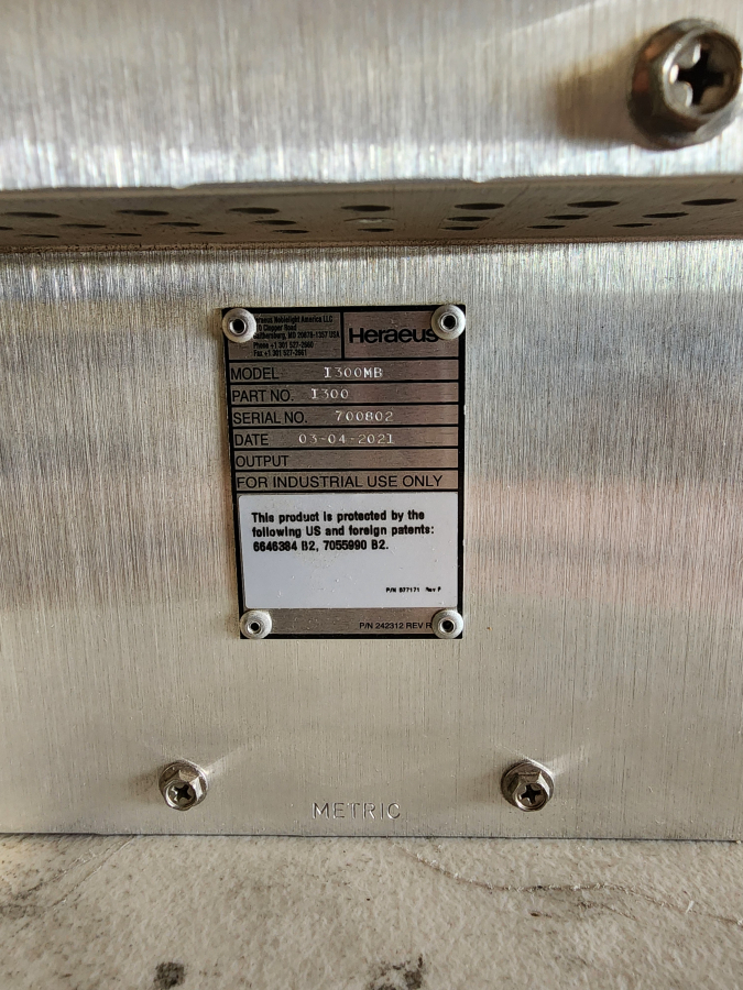 2021 Heraeus P300MQ Power Supply & I300MB Irradiator, 240V, 60Hz & Fusion UV System; SN: 700806/700802 &  700621/700799, photo 10 of 25