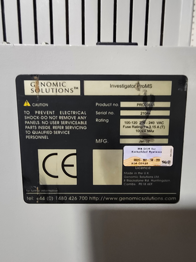 Genomic Solutions Investigator ProMS Protein digestion station, Faceplate has cracked corner; SN:1044, photo 8 of 10