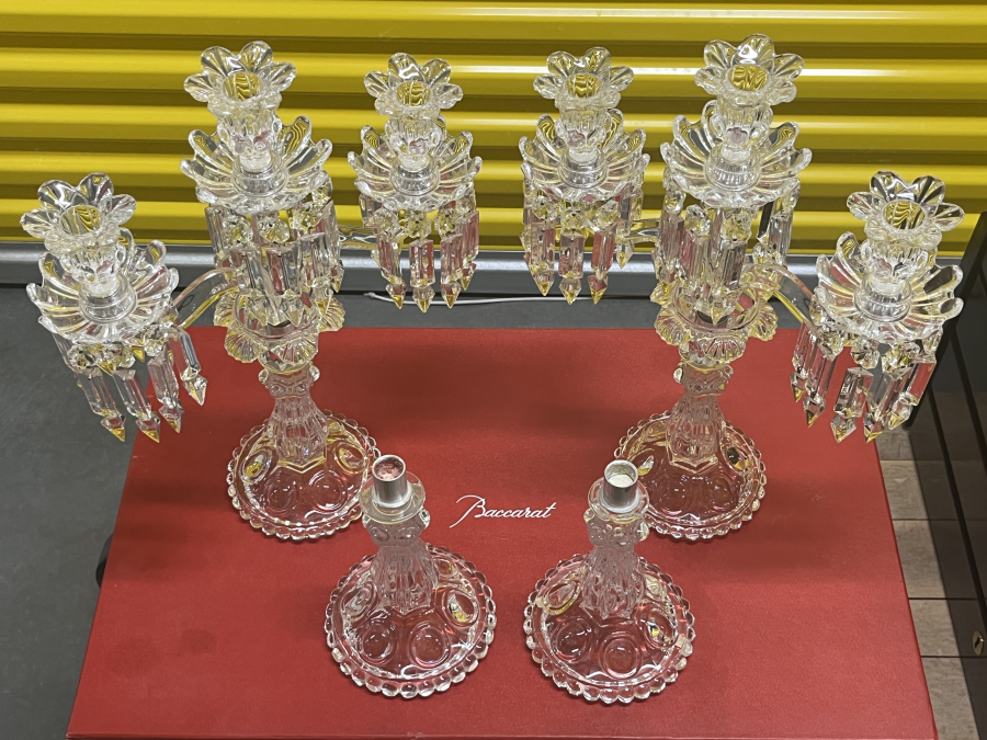 Pair of Baccarat MEDALLION 3 Light Candelabra 3 Bobeche 26 Prisms +xtras, photo 1 of 7