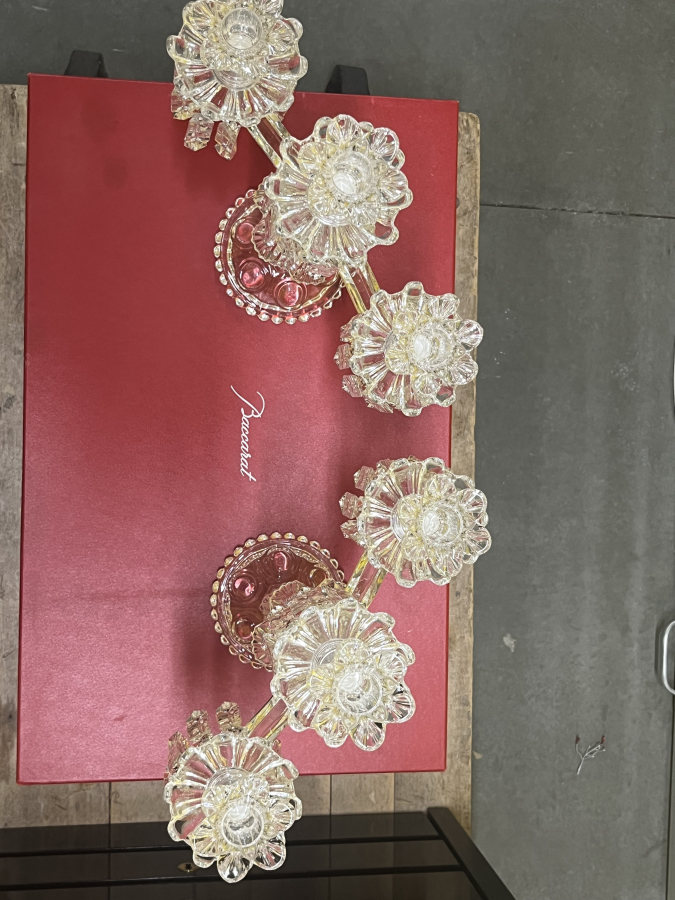 Pair of Baccarat MEDALLION 3 Light Candelabra 3 Bobeche 26 Prisms +xtras, photo 2 of 7