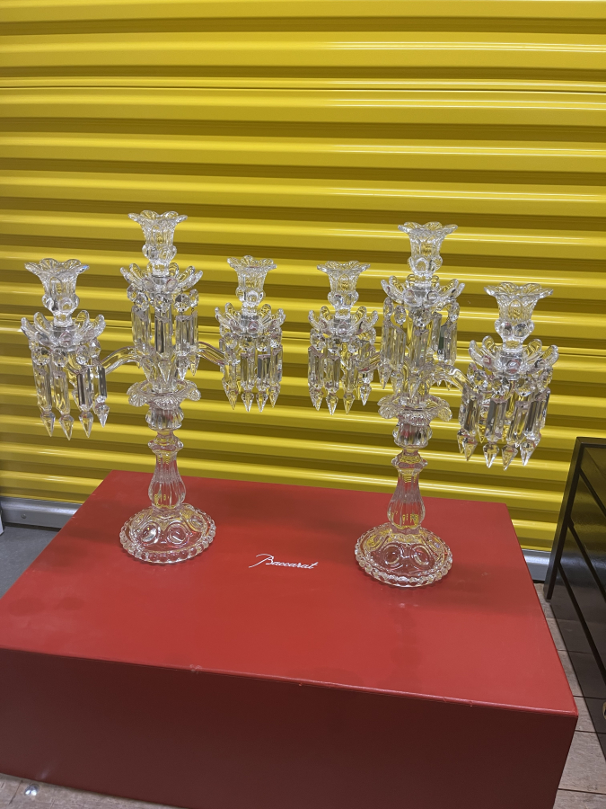 Pair of Baccarat MEDALLION 3 Light Candelabra 3 Bobeche 26 Prisms +xtras, photo 5 of 7
