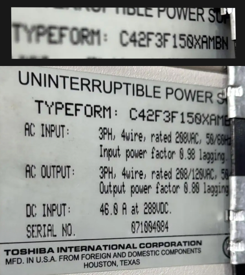 Toshiba G8000 15kVA 3-Phase UPS, 208V In/Out, Type C42F3F150XAMBN, Internal Batteries; S/N 071004084, photo 4 of 11