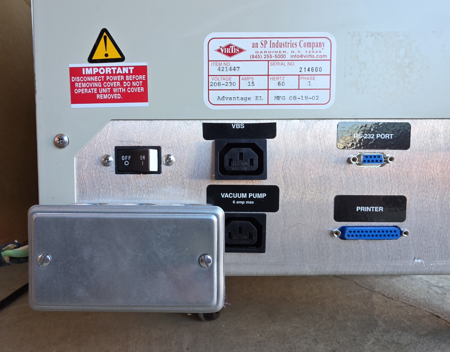 VirTis AdVantage EL 2 L Benchtop Freeze Dryer Lyophilizer, S/N 214600, photo 12 of 15