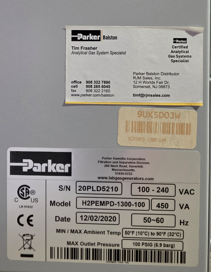 Parker Balston H2PEMPD-1300-100 Hydrogen Generator 1300 mL/min Auto Water Feed; S/N: 20PLD5210, photo 6 of 21