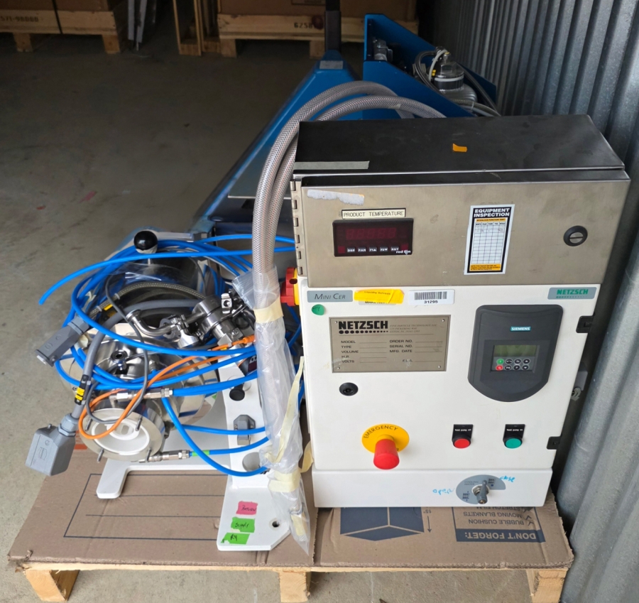 NETZSCH MiniCer 150ml Laboratory Agitator Bead Mill, Zirconia Wetted Path, w/ Feed/Pressure Vessel Module + Control Cabinet, photo 1 of 23